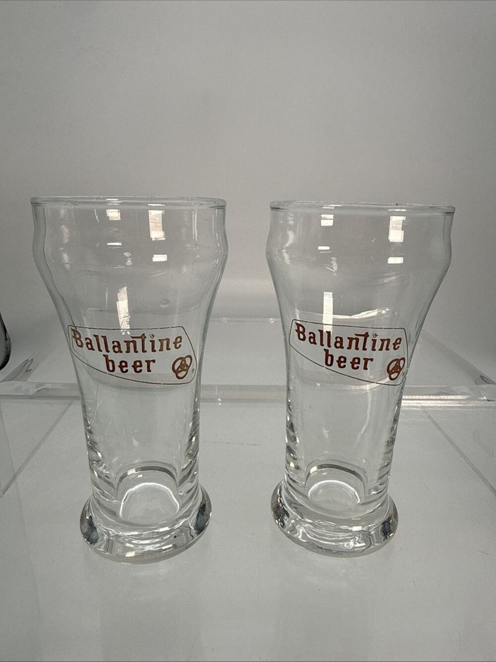 2 Vintage Ballantine Beer Glass / Tavern Barware Advertising Man Cave Bar Decor